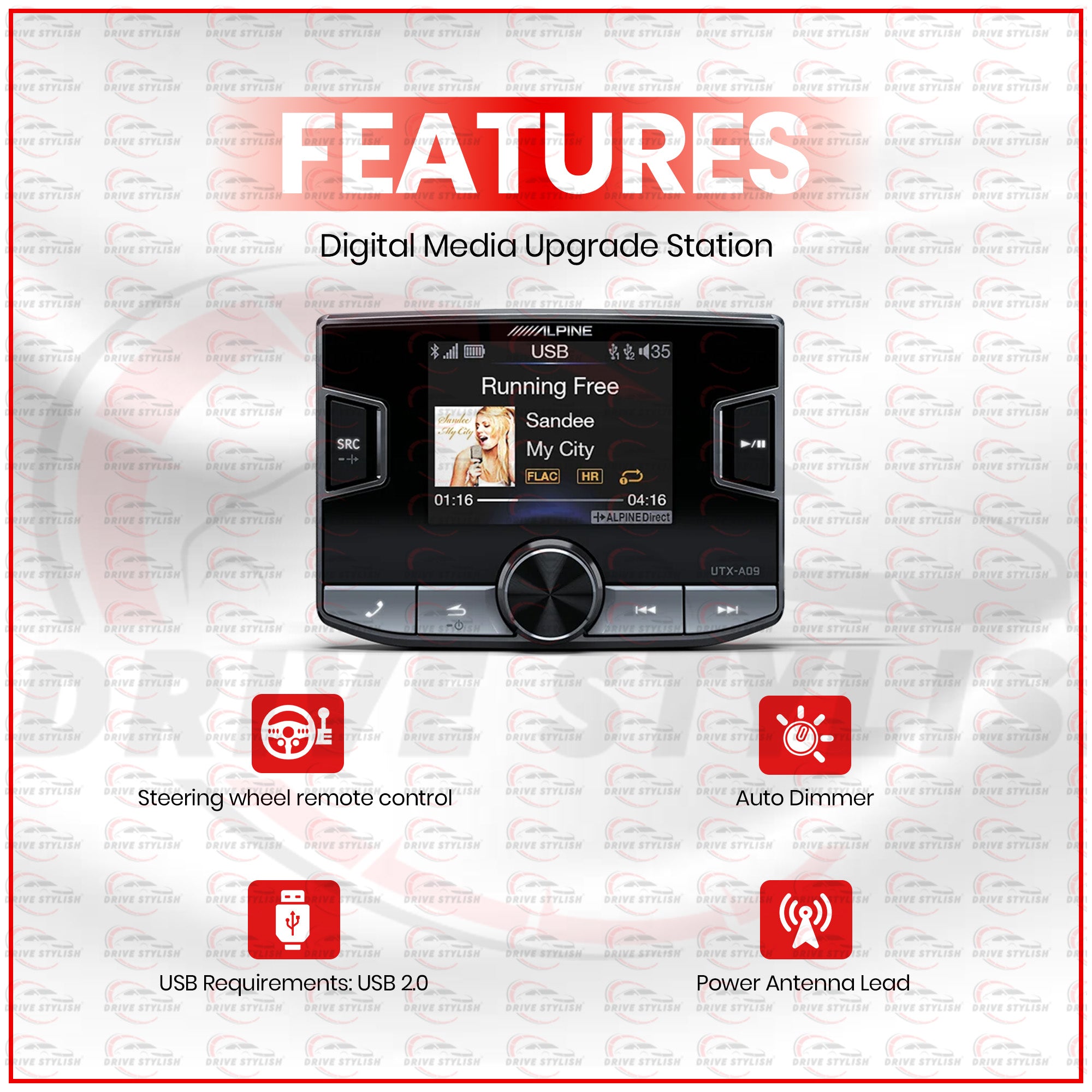 Alpine UTX-A09 Hi-RES Audio Player | Digital Media Upgrade Station | 2.4-inch TFT Display