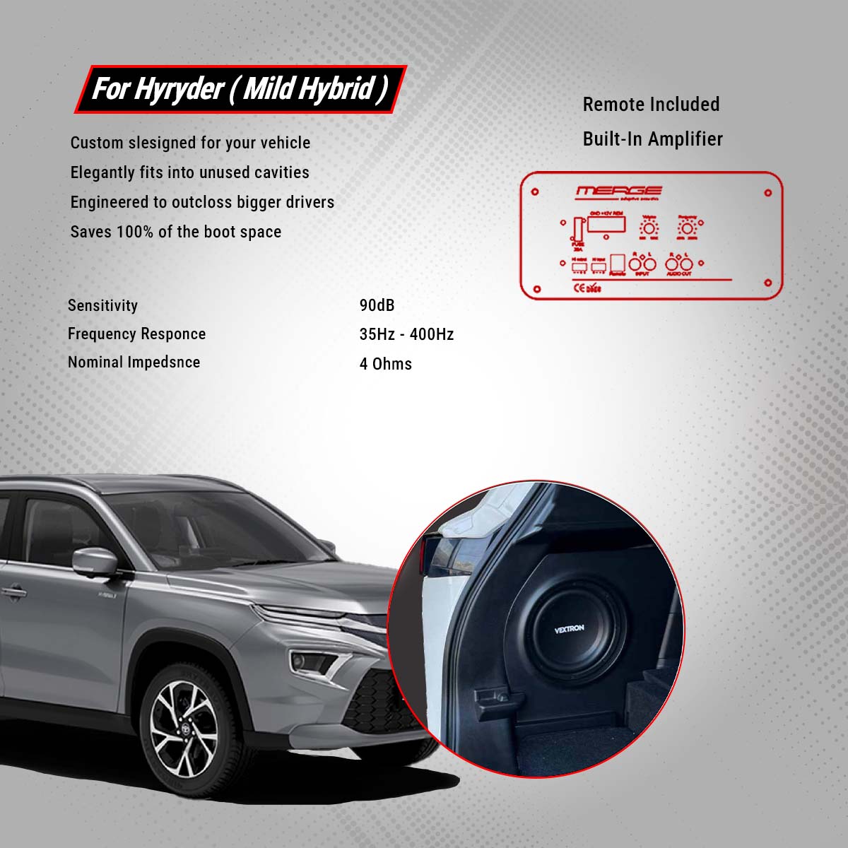 Vextron Car Specific Subwoofer For Grand Vitara/ Hyryder | 8 Inch Amplifier | Mild Hybrid