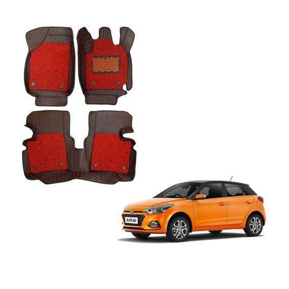 Hyundai Elite i-20 (2018-2019) Spacious Floor Mats - Black/Red Colour