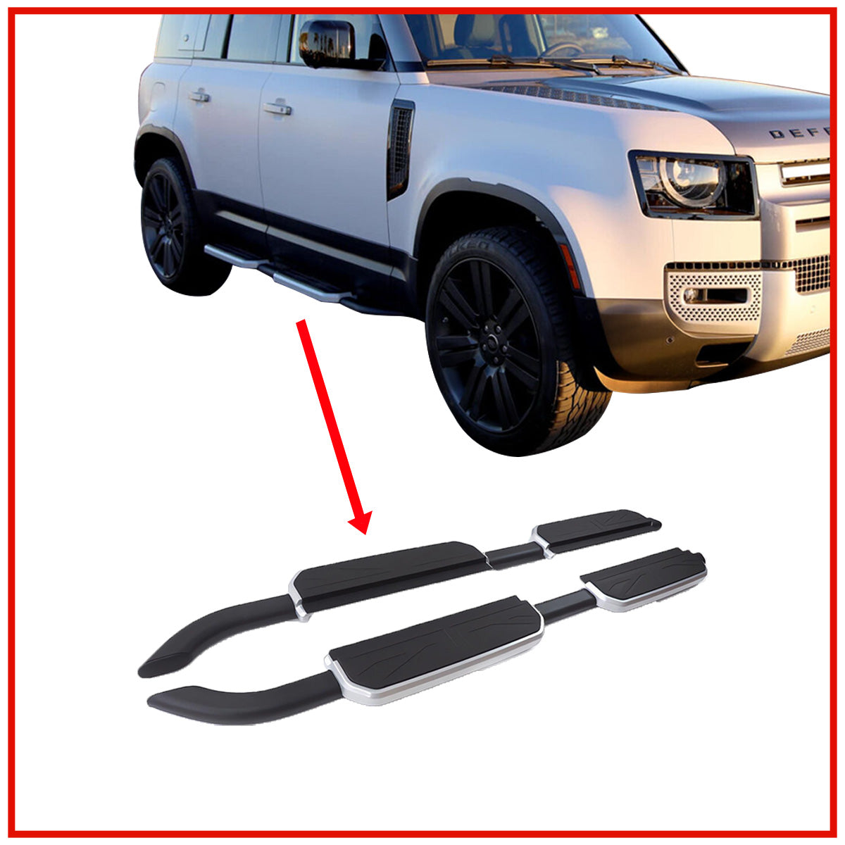 Land Rover Defender Side Stepper ( Side Foot Step ) || Black And Silver