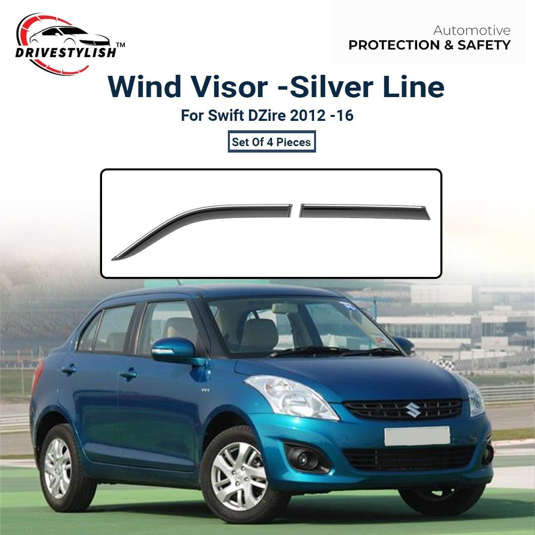 Maruti Suzuki Swift Dzire (2012 to 2016) Wind Visor – Silver Line