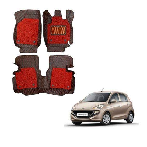 Hyundai New Santro Deluxe 7D Mats - Black/Red Colour