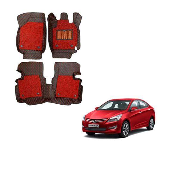 Hyundai Verna Fluidic Waterproof Floor Mats - Black/Red Colour