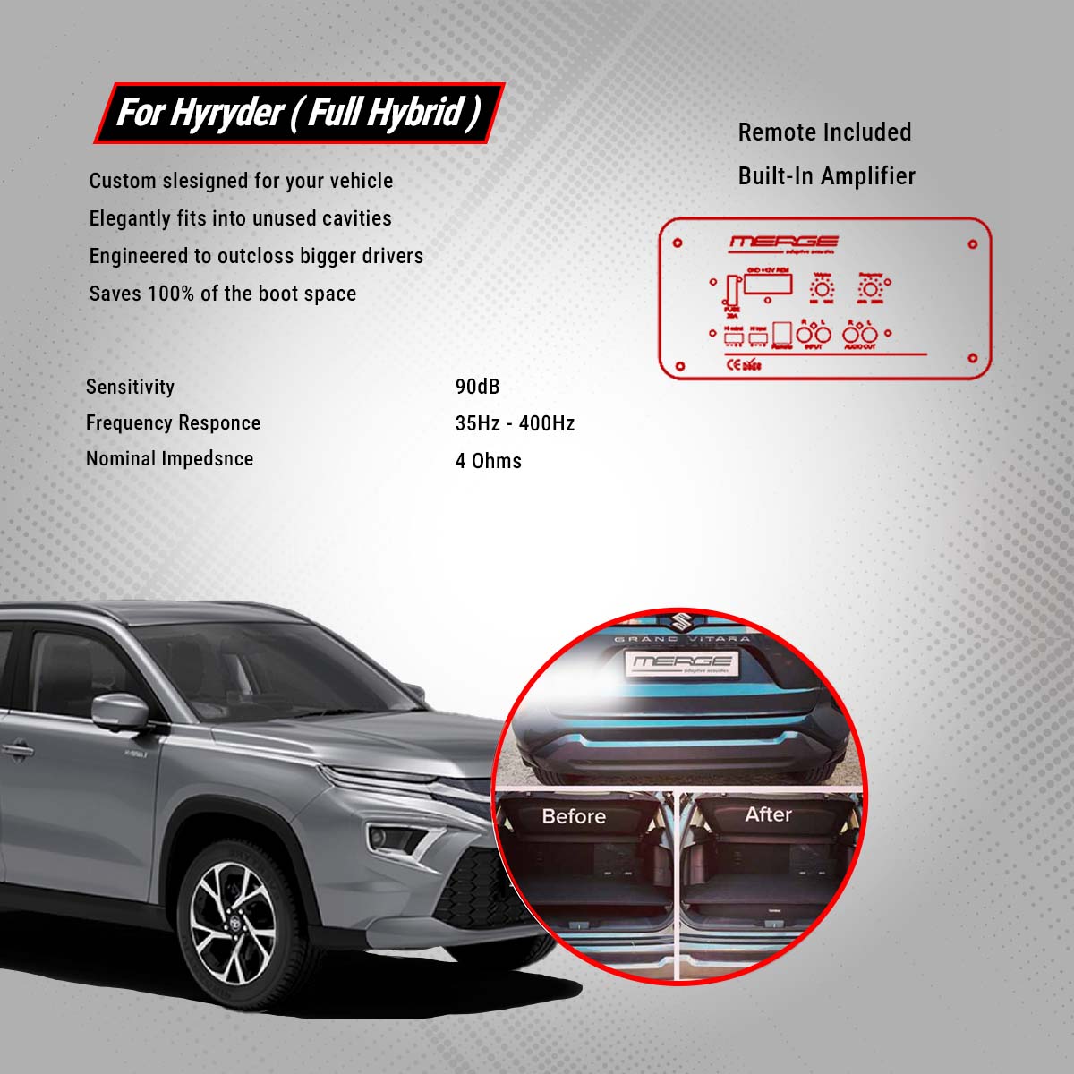 Vextron Car Specific Subwoofer For Grand Vitara/ Hyryder | 8 Inch Amplifier | Full Hybrid