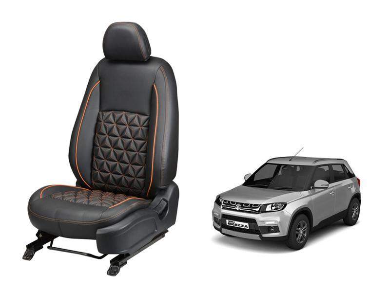 Maruti Suzuki Vitara Brezza Diamond Series 3D Custom Nappa Leather Car Seat  Covers Tan/Black
