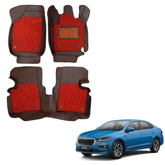 Skoda Slavia Deluxe 7D Foot Mats - Red Colour
