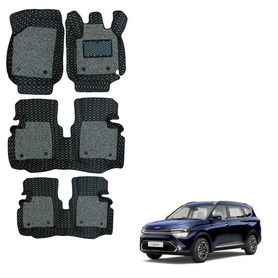 Kia Carens Spacious 7D Foot Mats - Black/Silver Colour