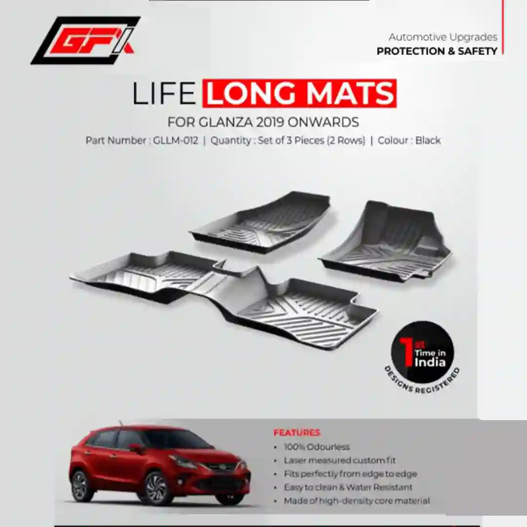 GFX Lifelong floor mats for Glanza 2019 Onwards Set Of 3