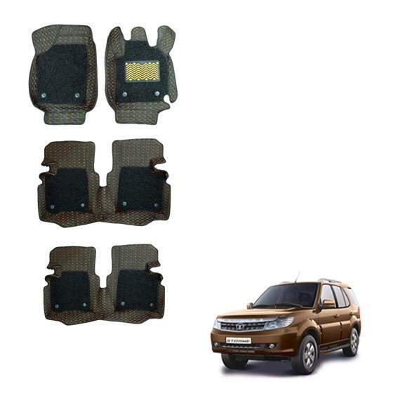 Tata Safari Storme Premium 7D Mats - Silver/Tan Colour