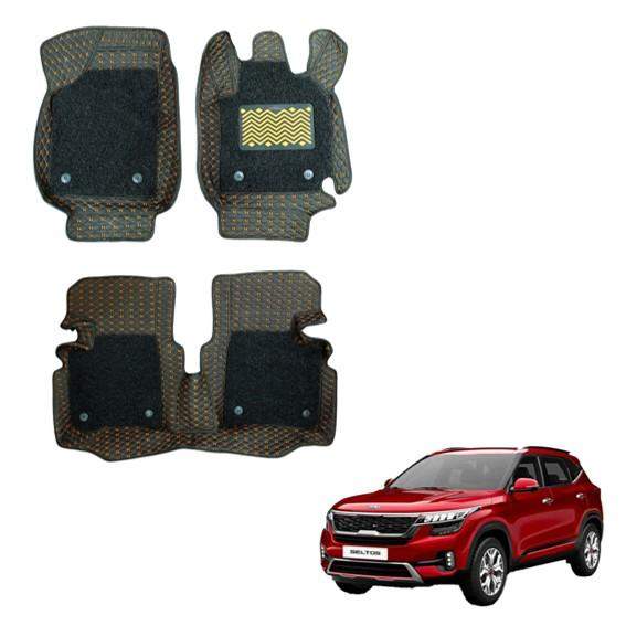 Kia Seltos Lavish 7D Mats - Black/Tan Colour