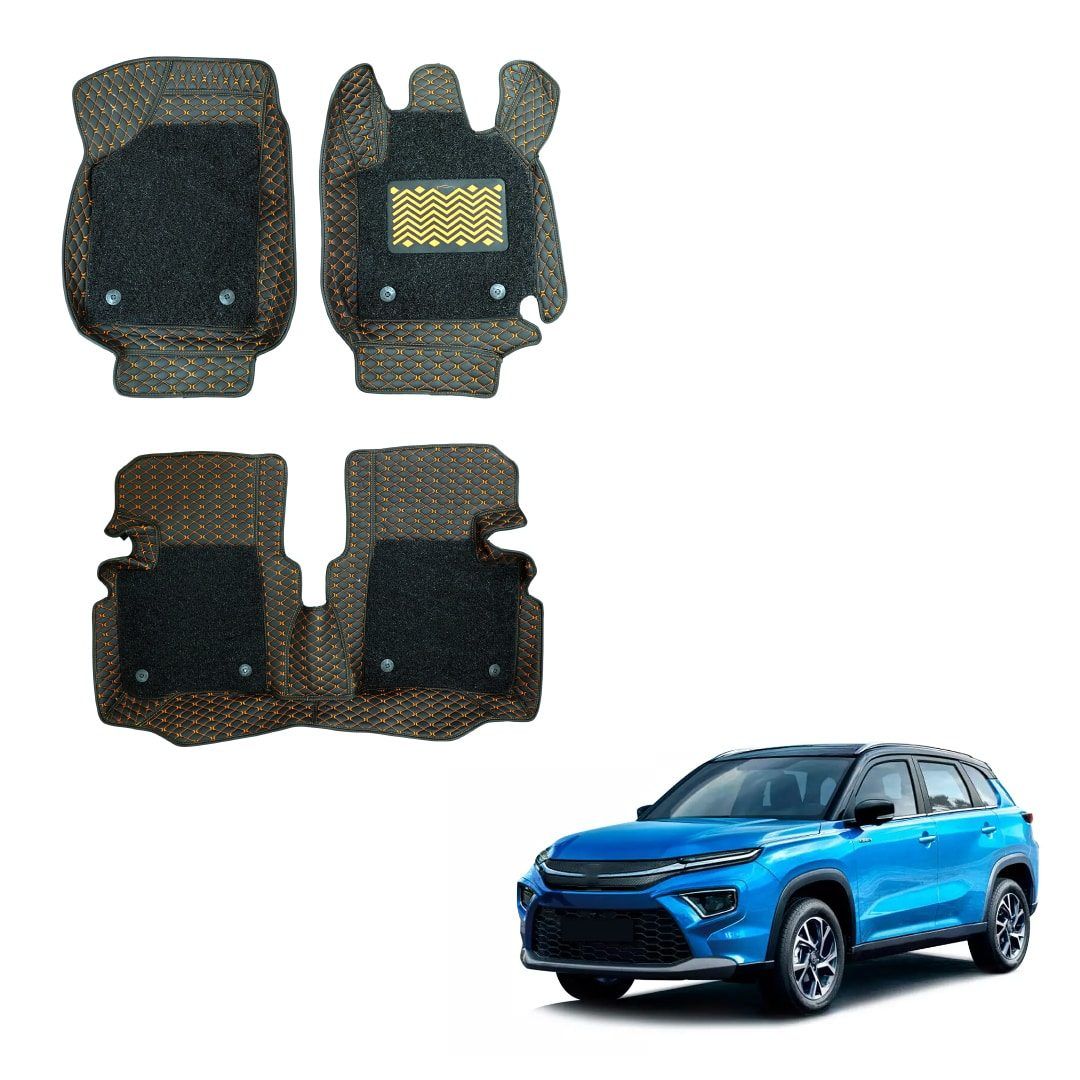 Toyota Urban Cruiser Hyryder Lavish 7D Foot Mats - Black/Tan Colour