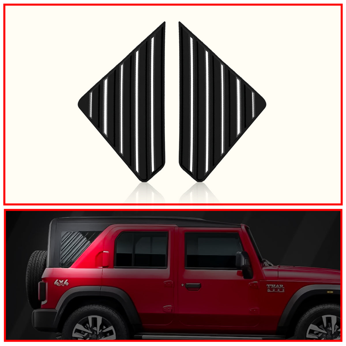 Thar Roxx Rear Window Side Louvers  || Carbon Fiber And Glossy Black Finish