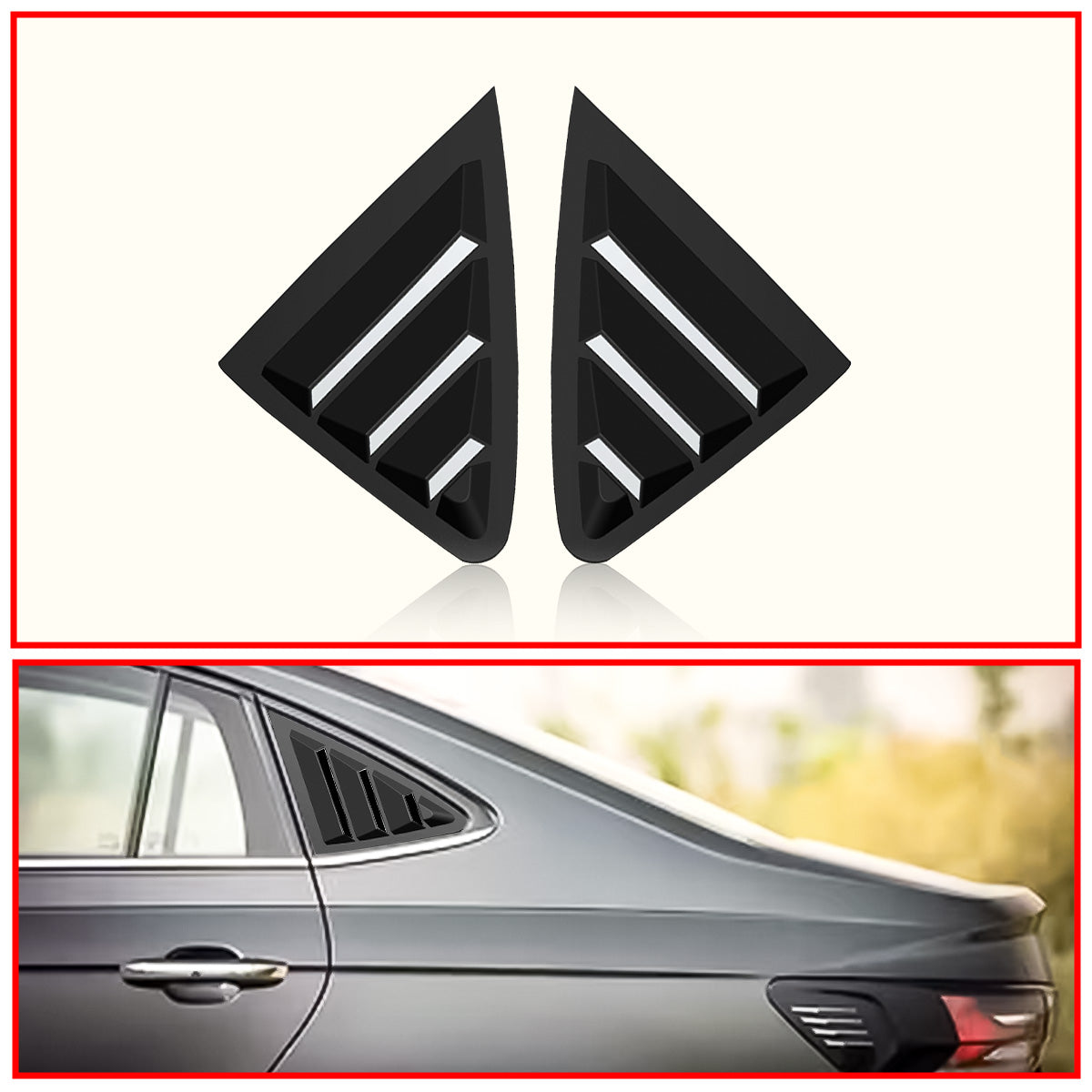 Slavia Rear Window Side Louvers || Carbon Fiber And Glossy Black Finish
