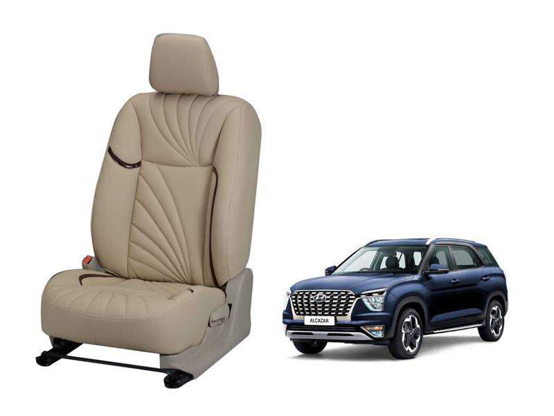 Hyundai Alcazar Nappa Leather Seat Cover - Dove Design