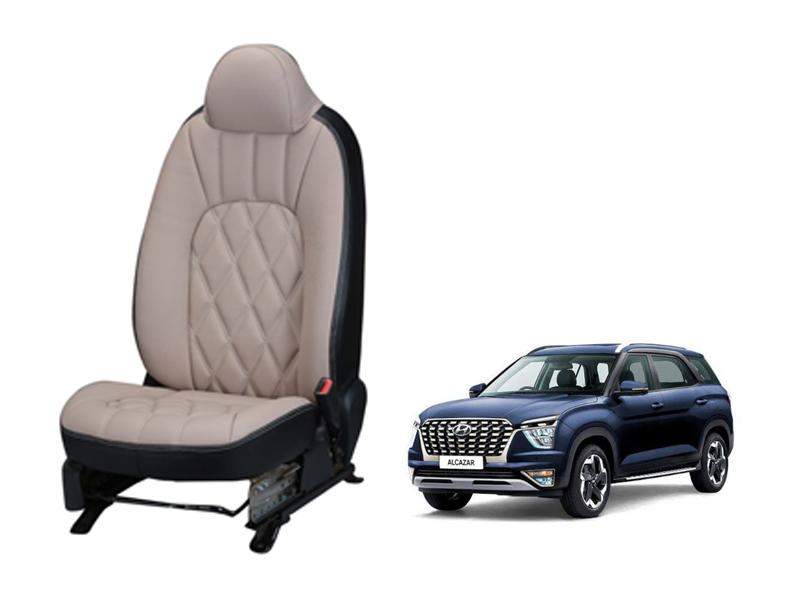 Hyundai Alcazar Art Leather Seat Cover - Threading Design