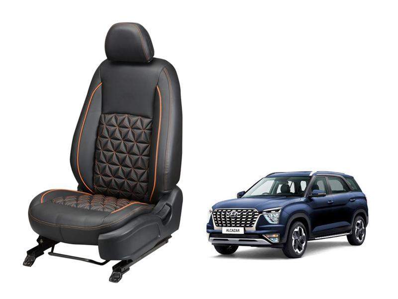 Hyundai Alcazar Nappa Leather Seat Cover in Diamond-Cut Series