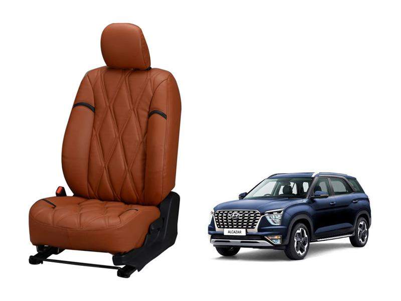 Hyundai Alcazar Nappa Leather Seat Cover - Kite Design