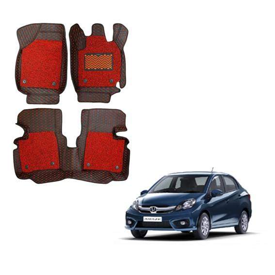 Honda Amaze (2016) Deluxe 7D Mat Carpet - Black/Red Colour