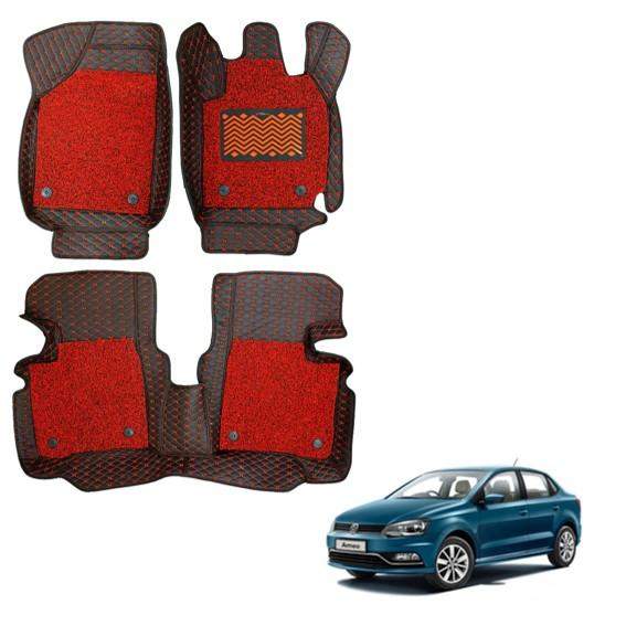 Premium 7D Mats for Volkswagen Ameo - Black/Red Colour