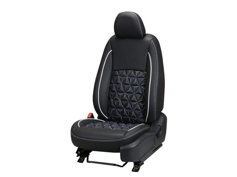 Black Quilted Diamond PU Leather Full Set Car Seat Covers – Universal Fit For Kia, Hyundai – Airbag Compatible