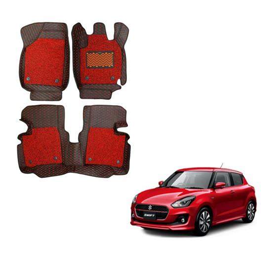 Maruti Suzuki Swift (2018) Premium 7D Floor Mats - Black/Red Colour