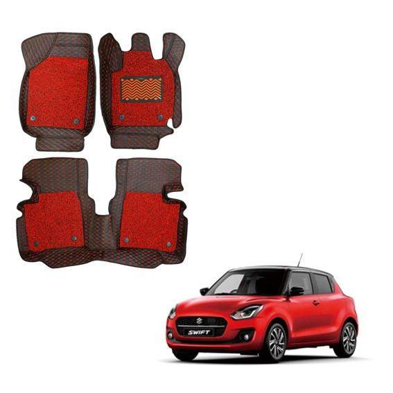 Maruti Suzuki Swift (2020) Luxury 7D Floor Mats - Black/Red Colour