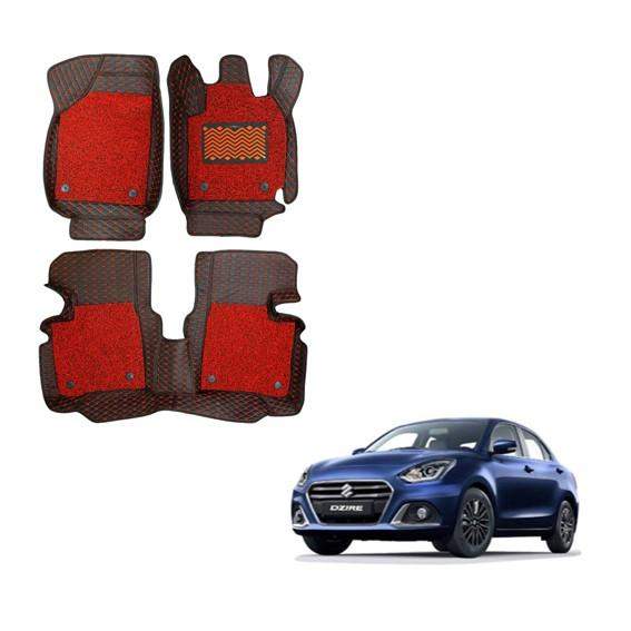 Maruti Suzuki Swift Dzire (2019) Illustrious 7D Floor Mats - Black/Red Colour