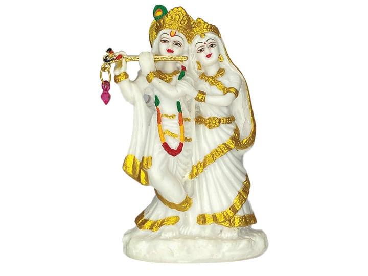 Radha Krishna Statue with Antique Golden Lining for Car Dashboard