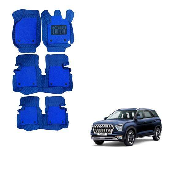 Hyundai Alcazar Spacious 7D Foot Mats - Blue Colour