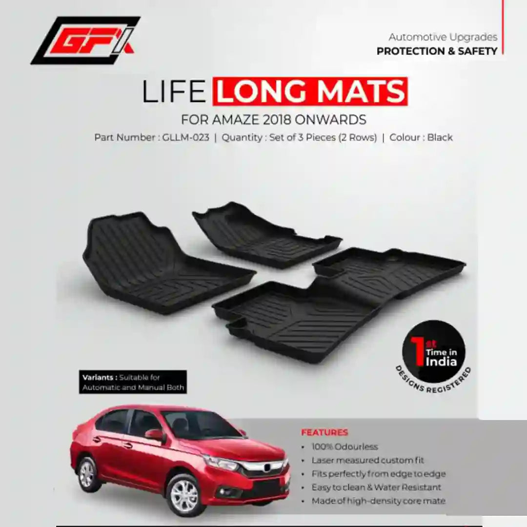 GFX Honda Amaze 2018 Onwards Lifelong Floor Mats || Set Of 3 Pieces