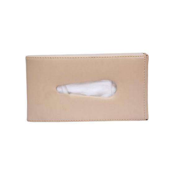 Leatherette Car Tissue Box For Dashboard Beige