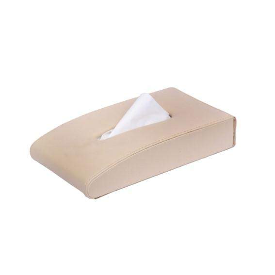 Leatherette Car Tissue Box For Dashboard Beige