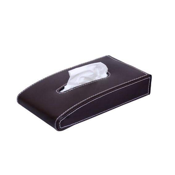 Leatherette Car Tissue Box For Dashboard Brown