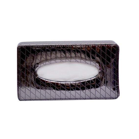 Leatherette Car Tissue Box For Dashboard Glossy Black