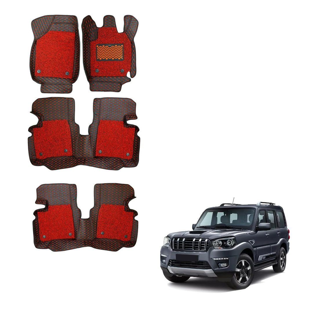 Mahindra Scorpio Classic Deluxe 7D Foot Mats - Black/Red