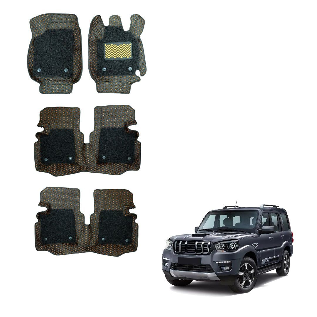 Mahindra Scorpio Classic Spacious 7D Mat Carpet - Black/Tan Colour