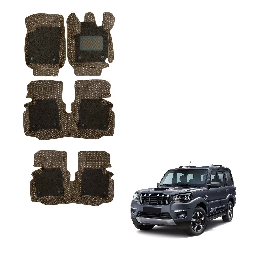 Mahindra Scorpio Classic Premium Floor Mats - Brown Colour h