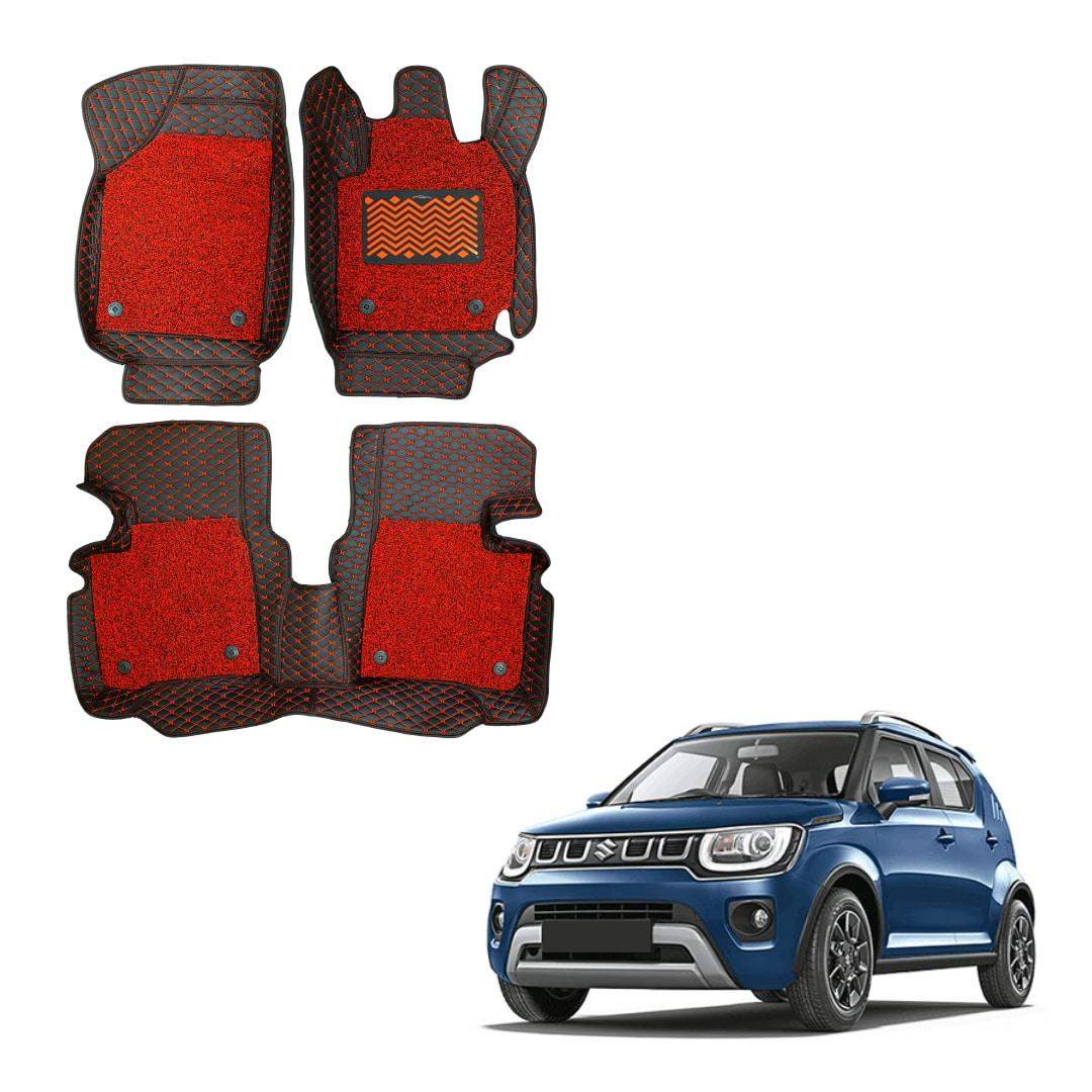 Maruti Suzuki Ignis Spacious 7D Mats - Black/Red Colour