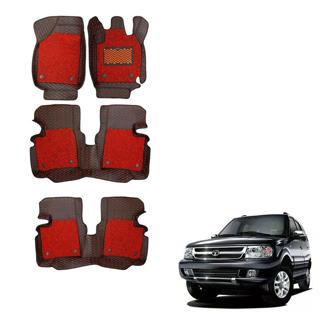 Tata Safari Premium 7D Mats - Black/Red Colour