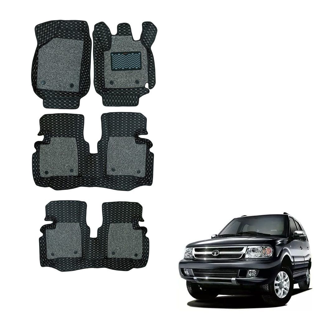 Tata Safari Deluxe Foot Mats - Black/Grey Colour