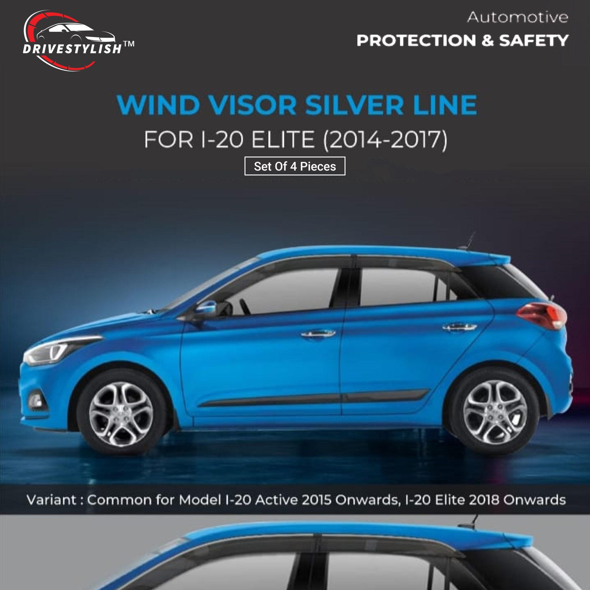 Hyundai Elite i-20 (2014 to 2017) Wind Visor – Silver Line